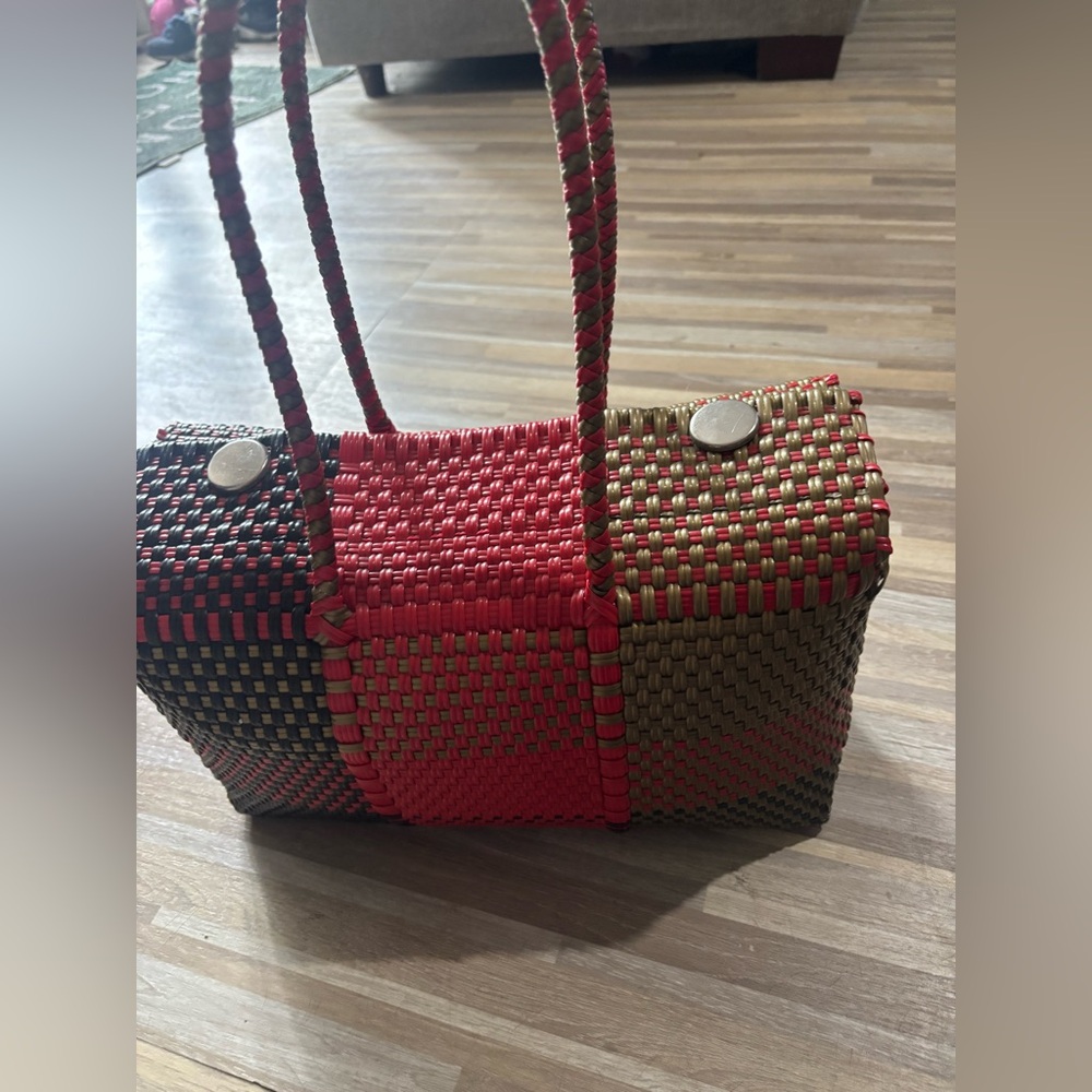 Hand Woven Red, black and golden Handbag